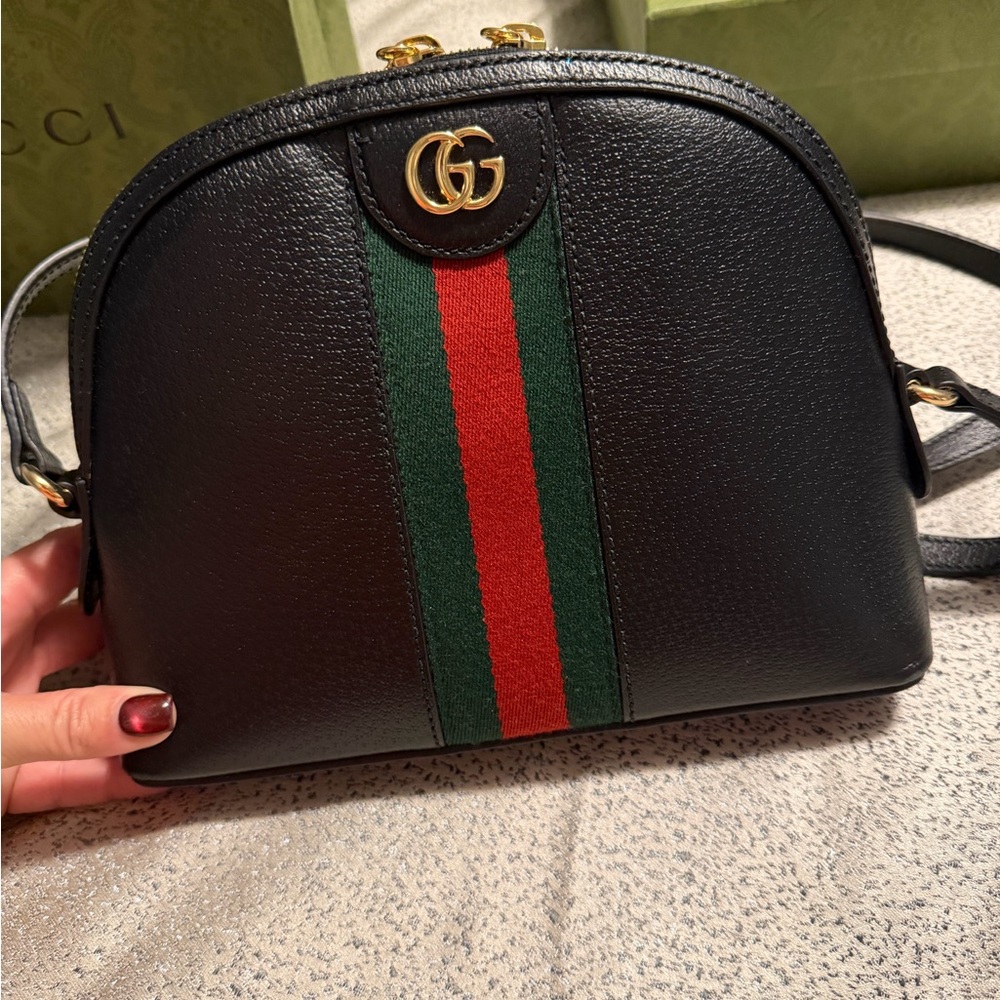 Gucci Black Crossbody Bag with Signature Stripe